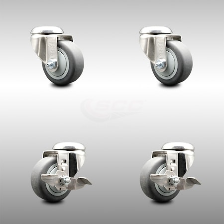 Service Caster 3.5 Inch 316SS Thermoplastic Rubber Wheel Swivel Bolt Hole Caster Brakes, 2PK SCC-SS316BH20S3514-TPRB-2-TLB-2